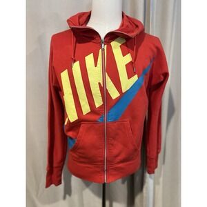 Nike Zip Up Hoodie Vintage Gray Tag Size‎ Medium Red With Bright Nike Graphics
